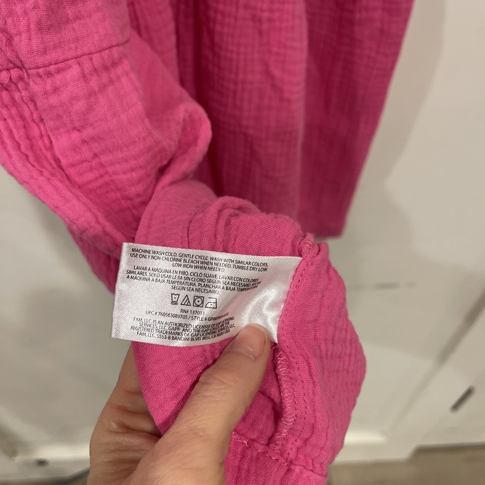 GAP‎ Dress Women's Sz M Pink Crinkle Gauze Tiered Mini Cotton casual cozy - Picture 7 of 7